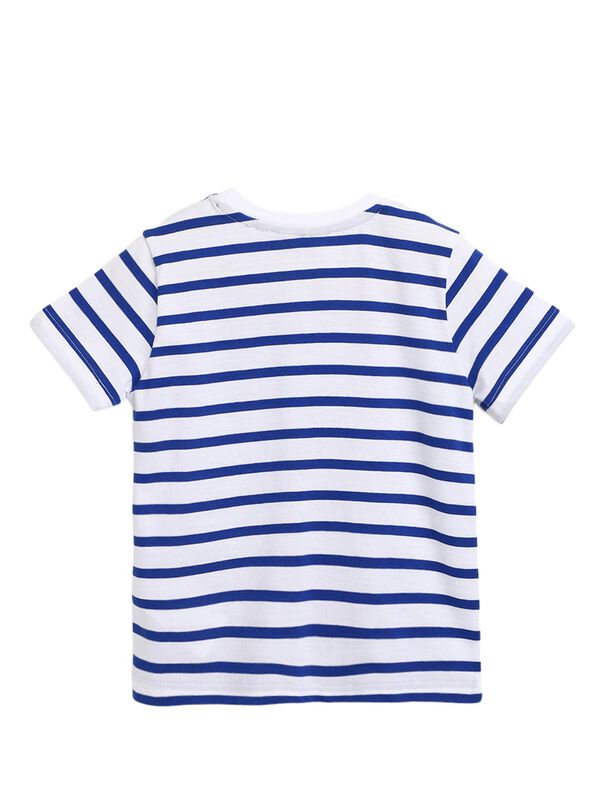 Boys White Striped Short Sleeve Knitted T- Shirt image number 1